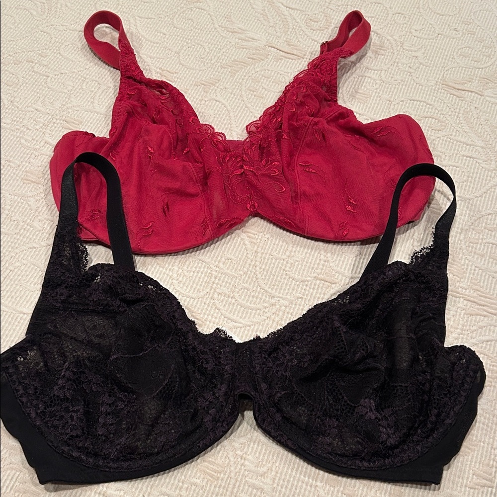 Elegant Lace Black and Red Bra Set